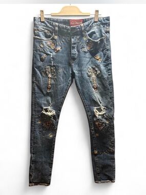 "Billionaire Boys Club
ICECREAM 'The Drums'
Embroidered Distressed Denim
Jeans"